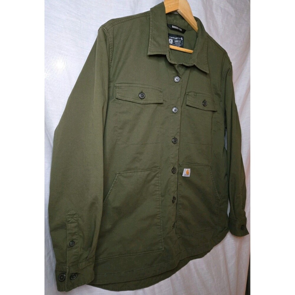 Carhartt Rugged Flex Women's Shirt Jacket Olive Green Loose Fit XL Utility - Picture 3 of 9
